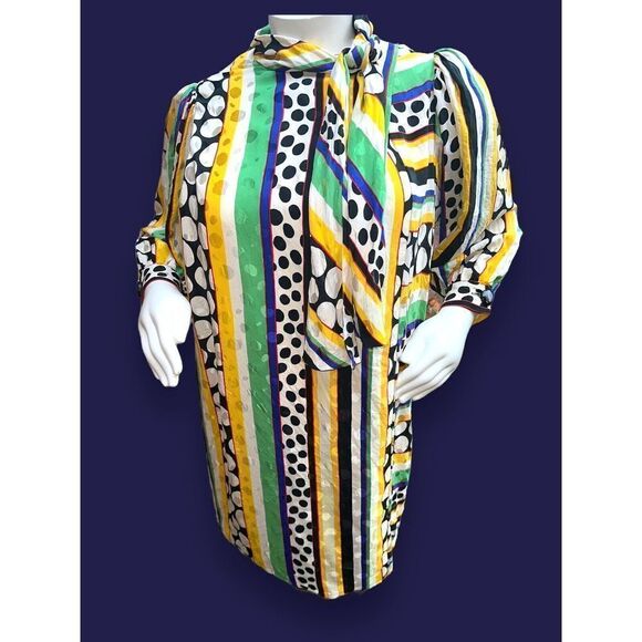 VINTAGE 80'S ADELE SIMPSON MULTI PRINT MOD DRESS Sz 16 - Picture 9 of 11